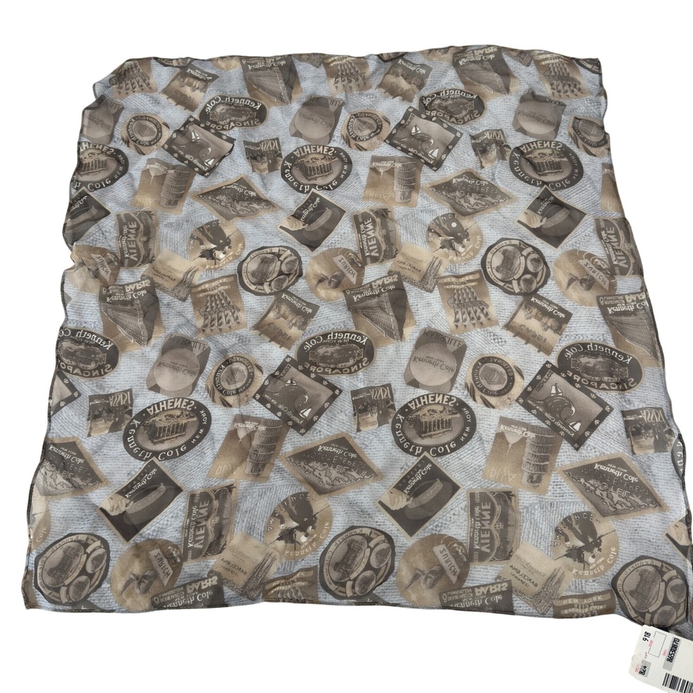 Kenneth‎ Cole Vintage Silk Scarf USA Travel Print Passport Stamp Novelty 19x19